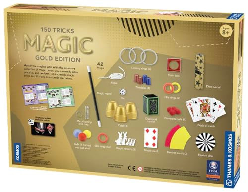Thames & Kosmos Magic: Gold Edition  Playset With 150 Tricks  96 Page Full Color Instruction Manual  42 Props  Video Tutorials  Fun For Kids 8+