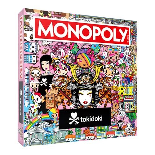 Usaopoly Monopoly: Tokidoki Board Game, Buy, Sell & Trade Characters Like Donutella, Mozzarella, & Stellina, Includes 6 Collectible Mover Tokens - Cactus Dog, Sirena, Adios & More,Official Tokidoki Merchandise