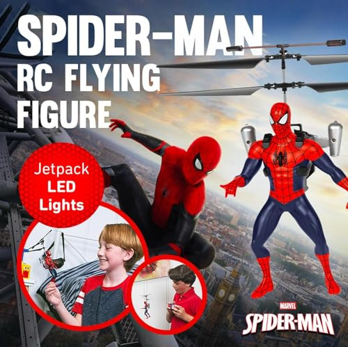World Tech Toys Marvel Spider-Man Ir Rc Flying Figure Ãƒæ’Ã‚¢Ãƒ¢Ã¢‚¬Å¡Ã‚¬Ãƒ¢Ã¢Š¬Ã…Œ Jetpack Helicopter With Led Lights & Action Phrases, Twin Rotors - Spiderman Toys For Ages 8+
