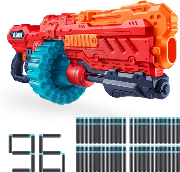 Xshot Excel Turbo Advance (90 Darts) By Zuru, Xshot Red Foam Dart Blaster, Toy Blaster, Automatic Rotating Barrel, Slam Fire, Toys For Kids, Teens, Adults (Red)