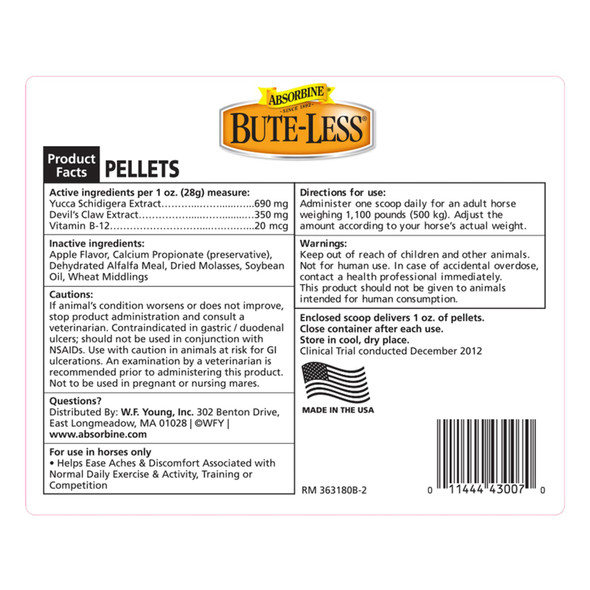 Absorbine Bute-Less Comfort & Recovery Supplement Pellets Healthy Inflammatory Response 2 Lb / 32 Day Supply
