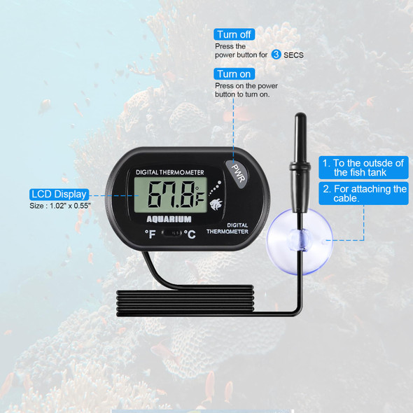Aediko 8Pcs Aquarium Thermometer Lcd Digital Fish Tank Thermometer With Water-Resistant Sensor Probe And Suction Cup For Turtle Incubators Terrarium Water Thermometer