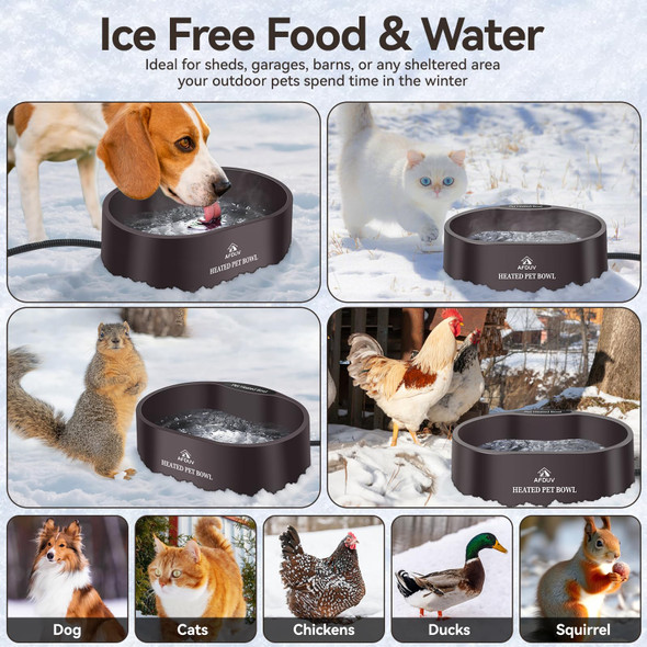 Afduv Heated Water Bowl For Dogs Cats Outdoor 3.7L Thermostatic Heated Pet Bowl For Outside Dog Cat Chickens Duck Birds Waterer In Winter Automatic Heated Dog Bowl Outdoor With Anti Chew Cord