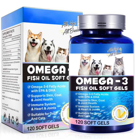 Alivo Omega-3 Fish Oil For Dogs Omega 3 Fish Oil With Epa & Dha Supports Dogs Seasonal Allergies Relief Boosts Immune Function Itch Skin Relief & Promote Coat Health Pet Supplements - 120 Soft Gels