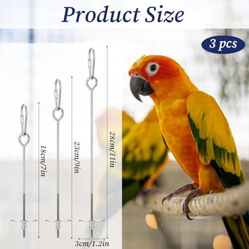 Alrhso 3Pcs Parrot Fruit Stick Feeder Fruit Vegetable Treats Skewer Bird Cage Stainless Steel Food Holder For Hanging Bird Foraging Toys For Macaw Parakeet Budgie (3 Sizes)