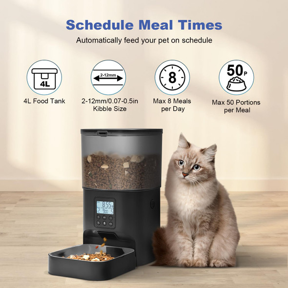 Andoll Home Automatic Cat Feeder 4L Cat Food Dispenser With 10S Voice Recorder Pet Feeder Up To 8 Meals Per Day Timed Dog Feeder With Dry Food Sealed Ring (White 4L-Basic)