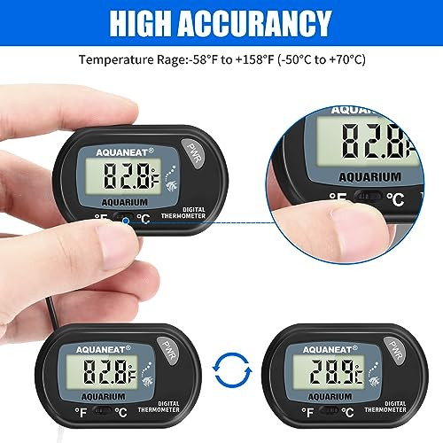 Aquaneat 2 Pack Aquarium Thermometer Fish Tank Thermometer Digital Temperature Test With Large Lcd Display