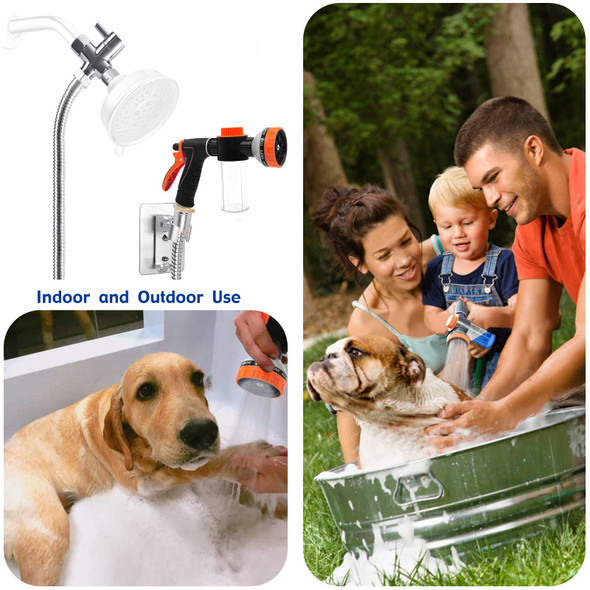 Aybbshow Dog Washing Hose Attachment For Pet Bathing With Black Shower Diverter Pup Dog Wash Hose Nozzle Shampoo Sprayer For Indoor Outdoor Pet Shower Dog Shower Attachment With Dog Brush