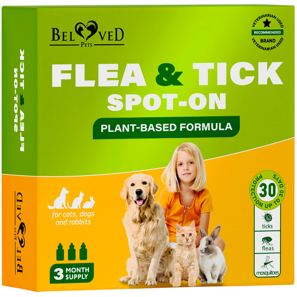 Beloved Pets Flea And Tick Prevention For Small Dogs & Cats Rabbits - Natural Flea Treatment & Pest Control - Topical Flea & Mosquito Repellent For Puppy And Kitten - All Pets