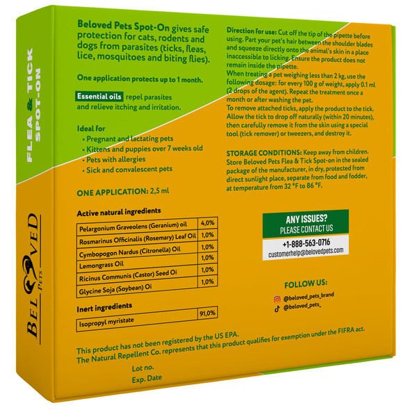 Beloved Pets Flea And Tick Prevention For Small Dogs & Cats Rabbits - Natural Flea Treatment & Pest Control - Topical Flea & Mosquito Repellent For Puppy And Kitten - All Pets