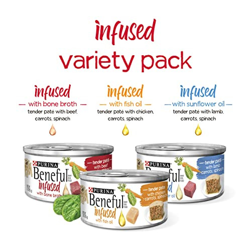 Beneful Purina Beneful Infused Pate Wet Dog Food Variety Pack Pate With Real Lamb Chicken Or Beef Varieties - (2 Packs Of 12) 3 Oz. Cans