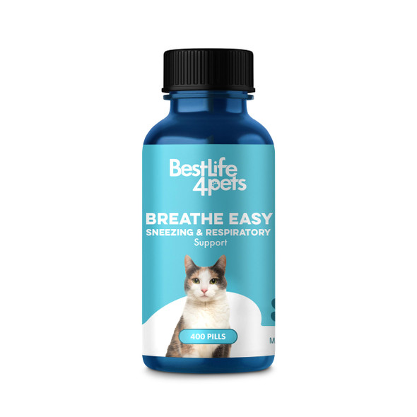 Bestlife4Pets Cat Respiratory Comfort Supplement - Natural Breathe Easy Feline Support For All Seasons Coughing Occasional Nasal Stuffiness And Sneezing - 400 Odorless Easy-To-Administer Tasteless Pills