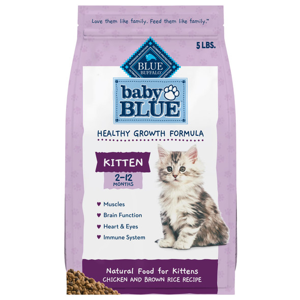 Blue Buffalo Baby Blue Natural Dry Food For Kittens Healthy Growth Formula With Dha Chicken And Brown Rice Recipe 5-Lb Bag