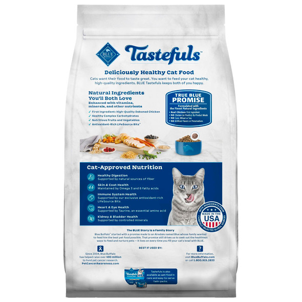 Blue Buffalo Tastefuls Natural Dry Food For Adult Indoor Cats Chicken & Brown Rice Recipe 7-Lb. Bag