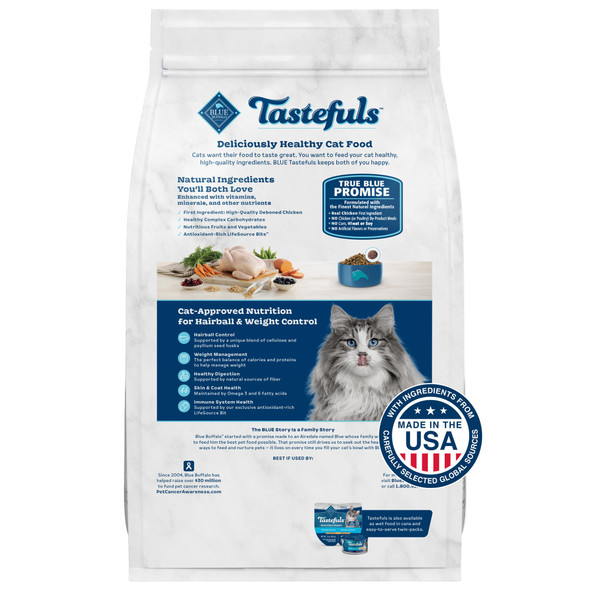 Blue Buffalo Tastefuls Adult Dry Cat Food For Weight Management & Hairball Control Made In The Usa With Natural Ingredients Chicken Recipe 7-Lb Bag
