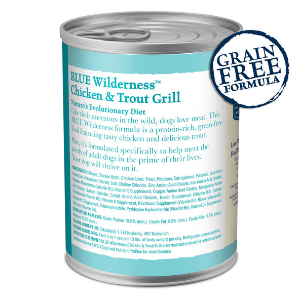 Blue Buffalo Wilderness Adult Wet Dog Food High-Protein & Grain- Made With Natural Ingredients Beef & Chicken Grill 12.5-Oz. Cans 12 Count