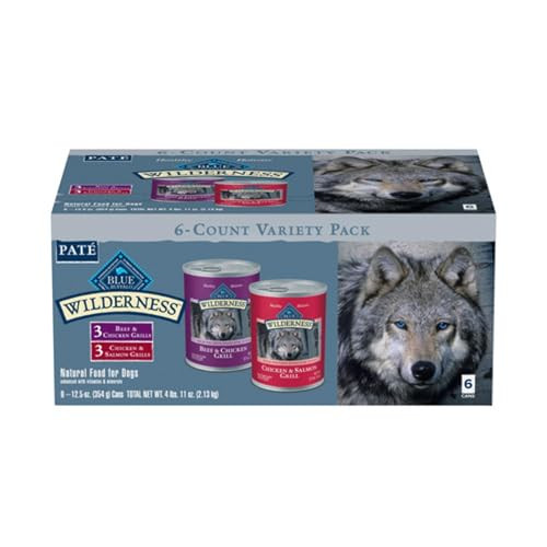 Blue Buffalo Wilderness High Protein Beef And Chicken & Salmon And Chicken Wet Dog Food Variety Pack For Adult Dogs Grain- 12.5 Oz Cans (6 Pack)