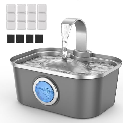 Bobo&Dragon Automatic Stainless Steel Water Fountain For Cat & Dog In Nebula Gray 124Oz/3.5L Quiet Faucet Flow Water Dispenser Fresh Filtered Hydration Easy Clean Leak-Proof For Indoor Pets