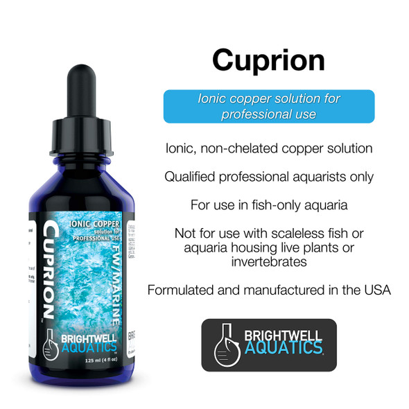 Brightwell Aquatics Cuprion - Ionic Copper Solution For Professional Use In Fish-Only Aquarium Tanks 60-Ml