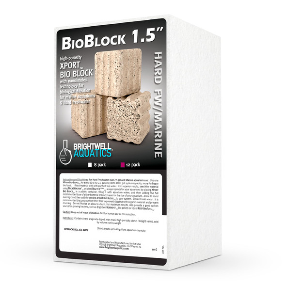 Brightwell Aquatics - Xport-Bio Block Aquarium Filter - Biological Filtration Media For Bacteria Growth Nutrient Control & Control Of Unwanted Nutrients - Aquarium Water Treatments 8 Pack 1.5 Inch