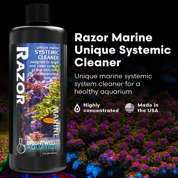 Brightwell Aquatics - Razor Marine - Unique Systemic Fish Tank Cleaner For Marine Aquariums - Aquarium Water Treatments 16.9 Fl Oz