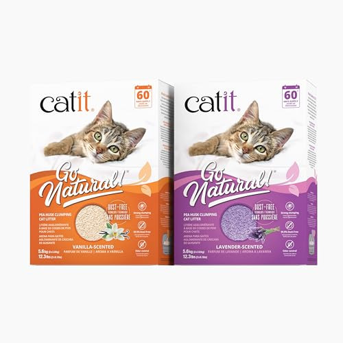Catit - Go Natural Pea Husk Clumping Cat Litter - Lightweight Dust  Easy Cleaning & Scooping Flushable Kitty Litter With Odor Control & Subtle Fragrance - 12.3 Lbs Vanilla Scented
