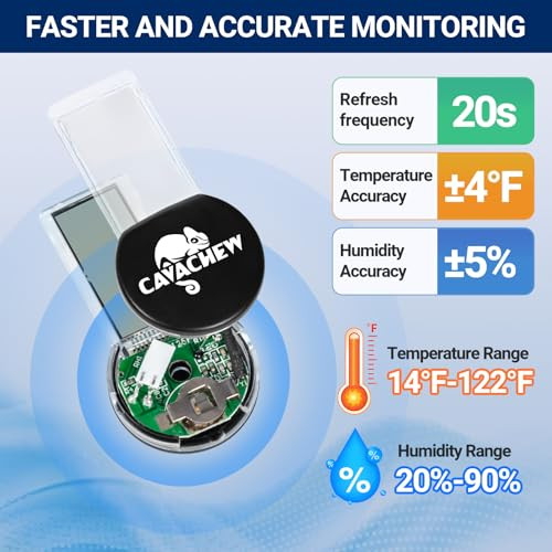 Cavachew Magnetic Reptile Thermometer And Humidity Gauge Digital Tank Thermometer Hygrometer With Lcd Display Habitat Temp Humidity Meter Accessories For Bearded Dragon Snake Hermit Crabs Gecko