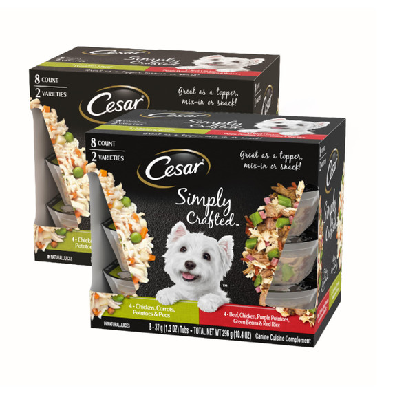 Cesar Simply Crafted Adult Wet Dog Food Meal Topper Chicken Duck Purple Potatoes Pumpkin Green Beans & Brown Rice And Chicken Carrots Barley & Spinach Multipack 1.3Oz (8 Count Pack Of 1)