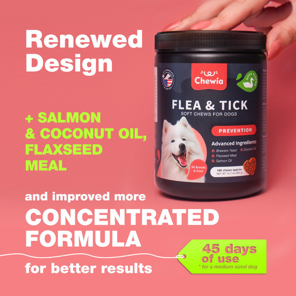 Chewia Dog Flea And Tick Treatment Chews - Flea And Tick Prevention For Dogs - Flea & Tick Chewables - Natural Dog Flea & Tick Control Soft Treats - Flea Chewables For Dogs - Immune Support Supplement
