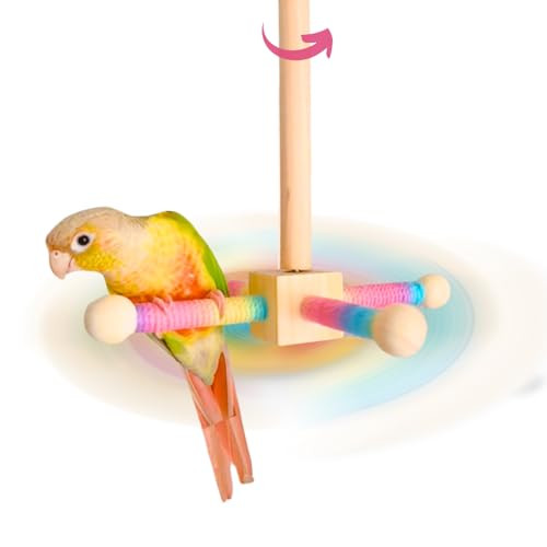 Coalinker Bird Toy Spinning Perch For Parakeet Cockatiels Cage Interactive Wooden Stand For Budgies Conures Cage Accessories Enrichment Toys For Small Medium Parrots Lovebird Parrotlet