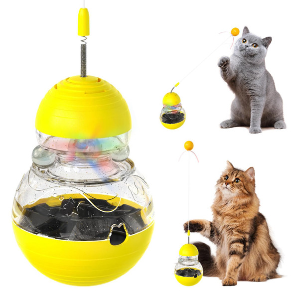 Cosowo Cat Interactive Toys Engaging Wand Slow Food Treat Dispenser And Tumbler Design For Indoor Cats Durable Non-Toxic Ideal For Exercise And Boredom Relief For Kitten Yellow