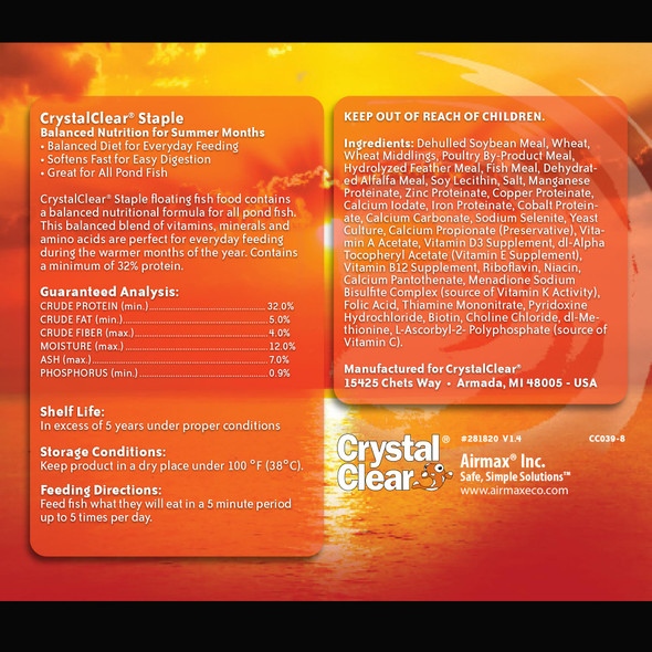 Crystalclear Staple Pond Fish Food For Healthy Koi & Goldfish Protein Packed Floating Pellets For Summer Nutrition Easy Digestion 2.2 Pound Bag
