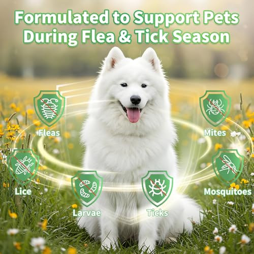 Cudory Oral Flea & Tick Support For Dogs Herbal Liquid With Multivitamins - Dog Flea And Tick Drops Natural Supplement For Skin & Coat Support - Herbal Support Formula For Dogs Oral Supplement