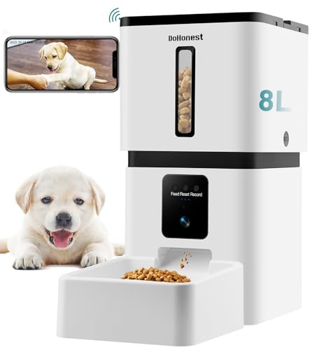 Dohonest Automatic Dog Feeder With Camera: 5G Wifi Easy Setup 8L Motion Detection Smart Cat Food Dispenser 1080P Hd Video Recording 2-Way Audio Timed Pet Feeder App Control Night Vision S15