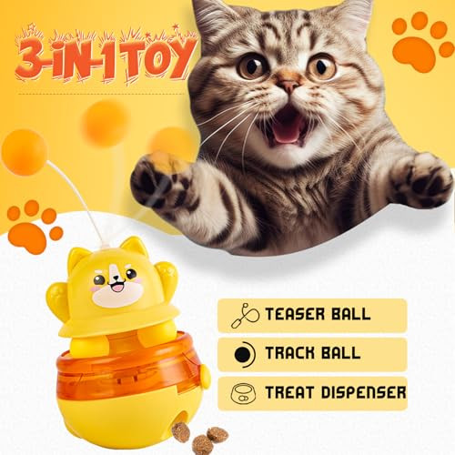 Donhuchep Interactive Cat Wobble Toy With Teaser Wand Treat Dispensing Puzzle Feeder (No Treats Included) Enrichment Toy For Indoor Cats Anxiety Relief & Solo Play