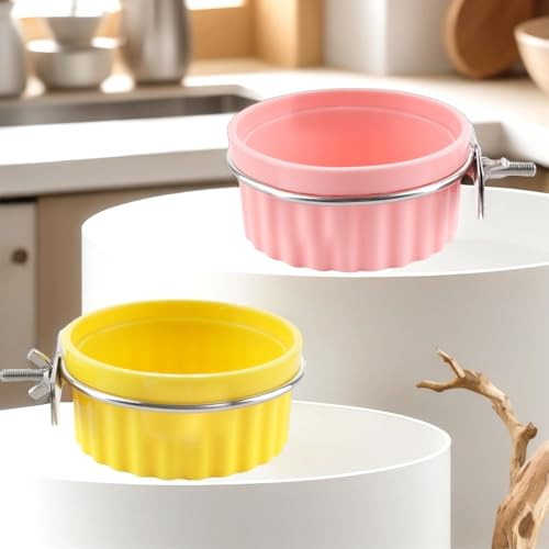 Dqitj 2 Pack Bird Detachable Bowl Plastic Food Cup Convenient Hanging Seed Water Feeder For Bird Parrot Canary Finch Parakeet Budgie Cockatiel Lovebird