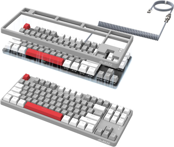 A.JAZZ AK873 Wired 87 Key TKL Retro Color Mechanical Gaming Keyboard with Rainbow Backlit Hot-swap Linear Red Switch NKRO Gasket Custom Coiled Aviator C to A Cable for Win/PC/Mac Gamer(White Gray) A.JAZZ AK873 Wired 87 Key TKL Retro Color Mechanical Gaming Keyboard with Rainbow Backlit Hot-swap Linear Red Switch NKRO Gasket Custom Coiled Aviator C to A Cable for Win/PC/Mac Gamer(White Gray)