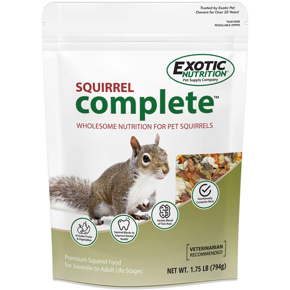 Exotic Nutrition Squirrel Complete (1.75 Lb.) - Healthy Natural Food - Nutritional Diet For Pet & Captive Squirrels - Ground Grey Flying Squirrels & Chipmunks