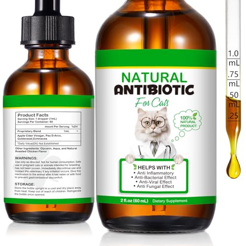 Fangcun Natural Antibiotic Liquid Drops For Cats - Supports Immune System Allergy & Uti Relief With Fast Absorption & Digestive Aid - Chicken Flavor For All Ages & Breeds 2 Fl Oz (60Ml)