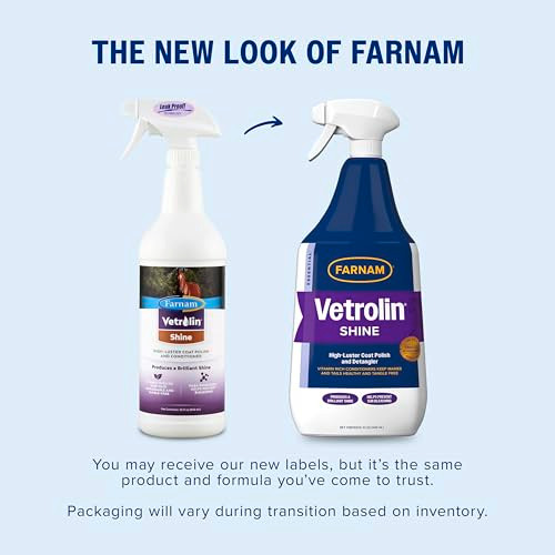 Farnam Vetrolin Shine High-Luster Coat Polish And Detangler Spray Ideal For Horses And Dogs 32 Oz.