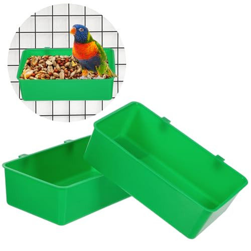 Fdclixuvol 2 Pack Bird Cage Feeder Hanging Plastic Food Water Bowls Parakeet Cage Accessories Bird Cages Feeder Convenient Small Animal Dish Food Container For Coop Parrot Finches Lovebirds (Green)