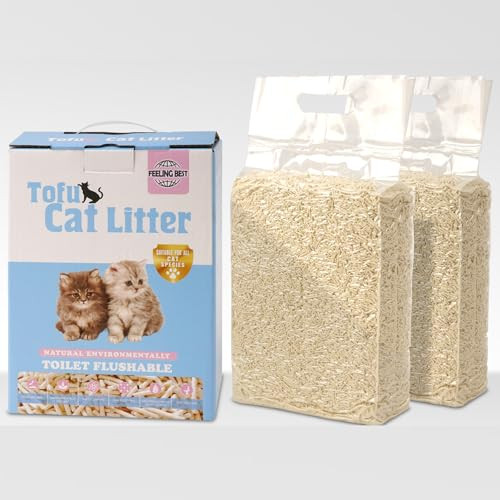 Feeling Best Tofu Cat Litter 11.2Lb(5.6Lbã£Æ’Ã¢‚¬2Bag) Clumping 100% Natrual Raw Materials ClumpingFlushableUltra Absorbent And Fast DryingSolubility In WaterReally Dust-Less Scattering