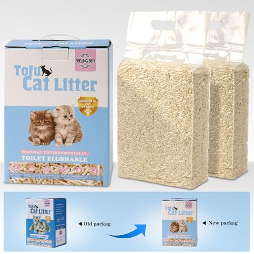 Feeling Best Tofu Cat Litter 11.2Lb(5.6Lbã£Æ’Ã¢‚¬2Bag) Clumping 100% Natrual Raw Materials ClumpingFlushableUltra Absorbent And Fast DryingSolubility In WaterReally Dust-Less Scattering