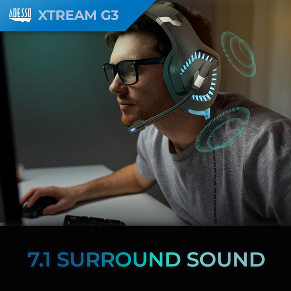 Adesso Xtream G3-7.1 Surround-Sound Gaming Headset with Noise Cancelling Microphone and LED Lighting for PC, PS4, Xbox, Nintendo Switch, and Laptops Adesso Xtream G3-7.1 Surround-Sound Gaming Headset with Noise Cancelling Microphone and LED Lighting for PC, PS4, Xbox, Nintendo Switch, and Laptops