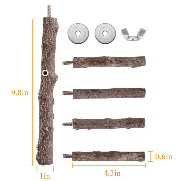 Filhome Bird Perch Stand Toy Natural Wood Parrot Perch Bird Cage Branch Perch Accessories For Parakeets Cockatiels Conures Macaws Finches Love Birds (M: 10" Length)