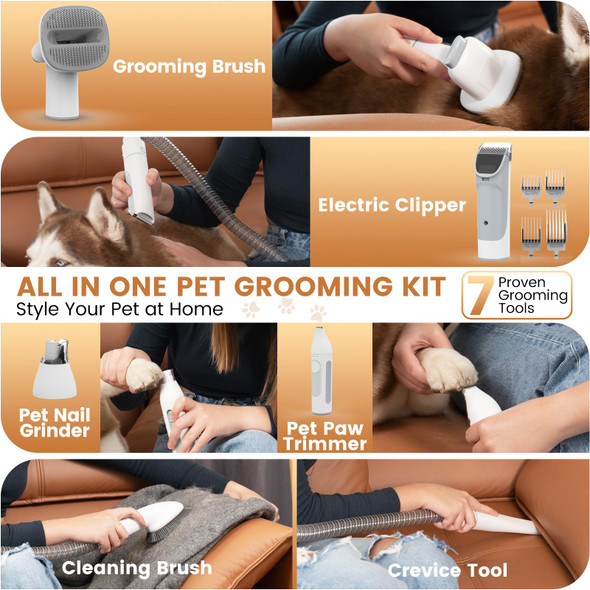 Fixr Dog Grooming Vacuum And Kit Clipper Nail Trimmer Grinder 2.5L Dust Cup 7 Grooming Tools 11000Pa Pet Vacuum For Shedding Grooming Dog Hair Vacuum Home Cleaning Pg50 Plus