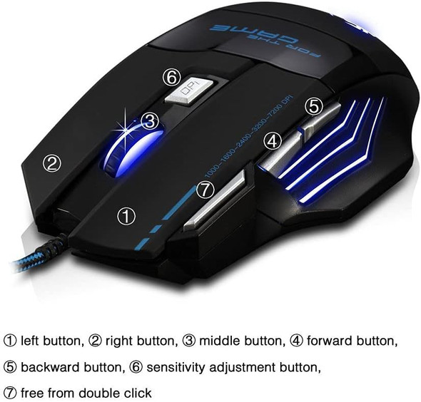 Zelotes Ergonomic 7200 DPI LED Optical Wired Gaming Mouse Mice 7 Buttons Compatible Mac Pro Gamer PC Laptop Desktop Notebook-Black Black(T80) Zelotes Ergonomic 7200 DPI LED Optical Wired Gaming Mouse Mice 7 Buttons Compatible Mac Pro Gamer PC Laptop Desktop Notebook-Black Black(T80)