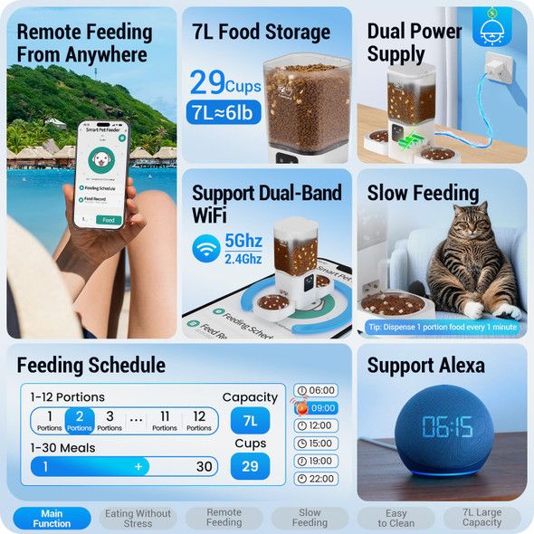 Frienhund Timed Automatic Cat Feeder 2 Cats With Slow Feed: Dual Automatic Dog Feeder With Information Visualization Programmable Cat Food Dispenser For Multiple PetsDetachable For Easy Clean-29 Cup