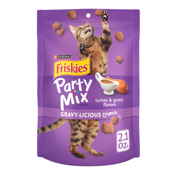 Friskies Purina Cat Treats Party Mix Gravy-Licious Crunch Turkey And Gravy Flavors - (Pack Of 6) 6 Oz. Pouches