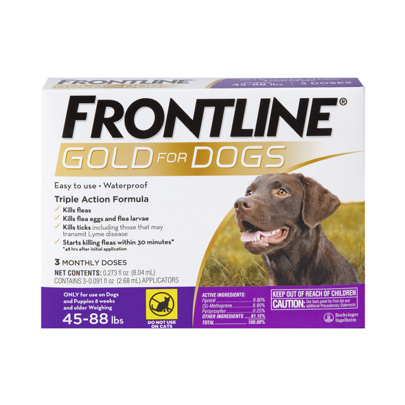 Frontline Gold Flea & Tick Treatment For Large Dogs Up To 45 To 88 Lbs. Pack Of 3